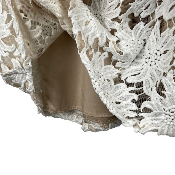 ADRIANNA PAPELL ILLUSION FLORAL SLEEVELESS WHITE NUDE LACE FIT & FLARE DRESS - Picture 13 of 16